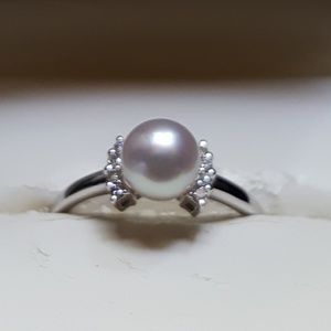 Authentic Mikimoto Pearl and Diamond Ring